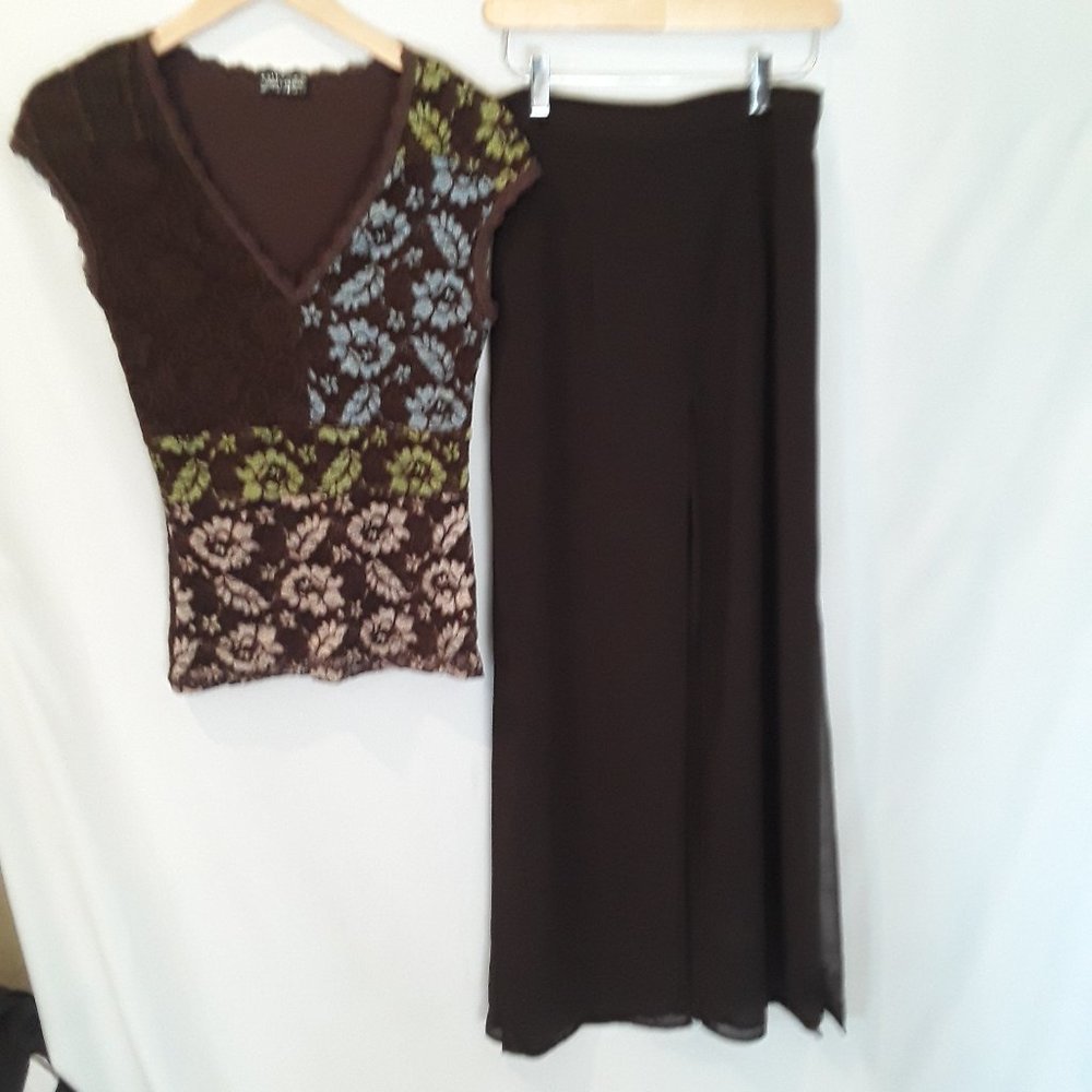 VGW-MSK brown layered chiffon plazzo pant
